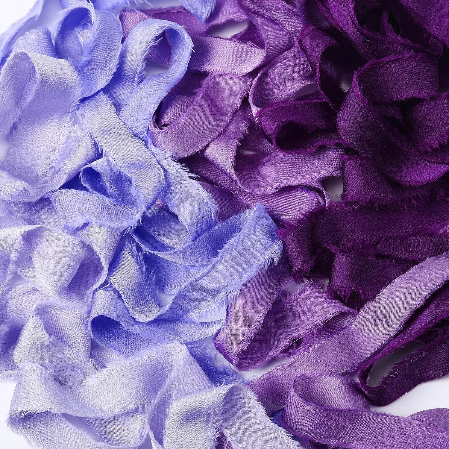 Mindsoft Frayed Chiffon Ribbon 1/2-1/4 Inch x 20 Yard Handmade Fabric Silk Satin Ribbons with Wooden Spool for Flower Bouquet Wedding Invitations Bridal Gift Wrapping Decor(Purple)