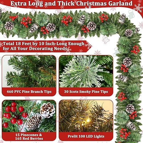 Miniatura 3 de Control remoto  Guirnalda de Navidad preiluminada de 18 pies de largo para exteriores, 100 luces blancas cálidas y coloridas, temporizador, 12 modos