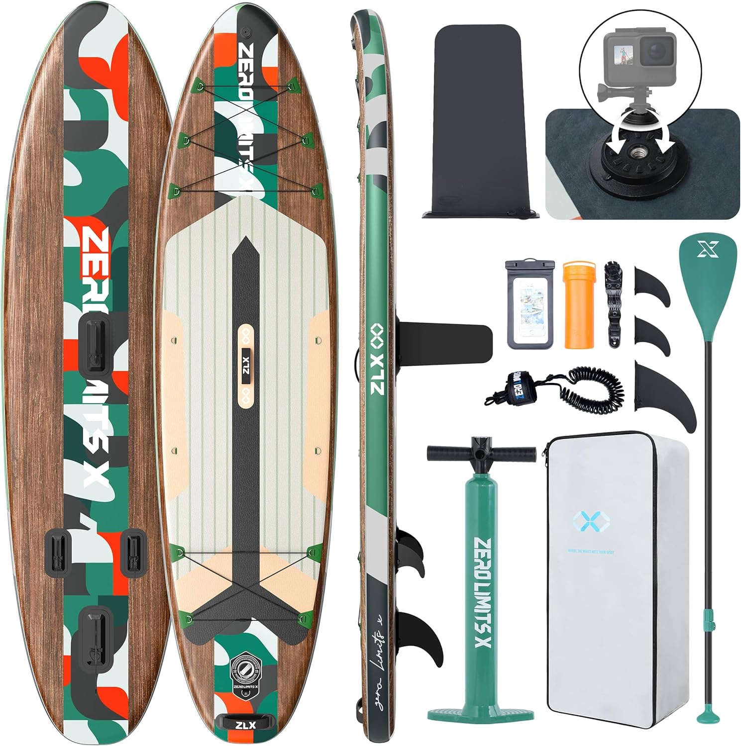 ZLX Inflatable Stand Up Paddle Board, 10'6" SUP Non-Slip Stable Deck Pad, Unique Center Fin, Premium Accessories, Portable Paddleboard for Adults, Beginners, All Skill Levels