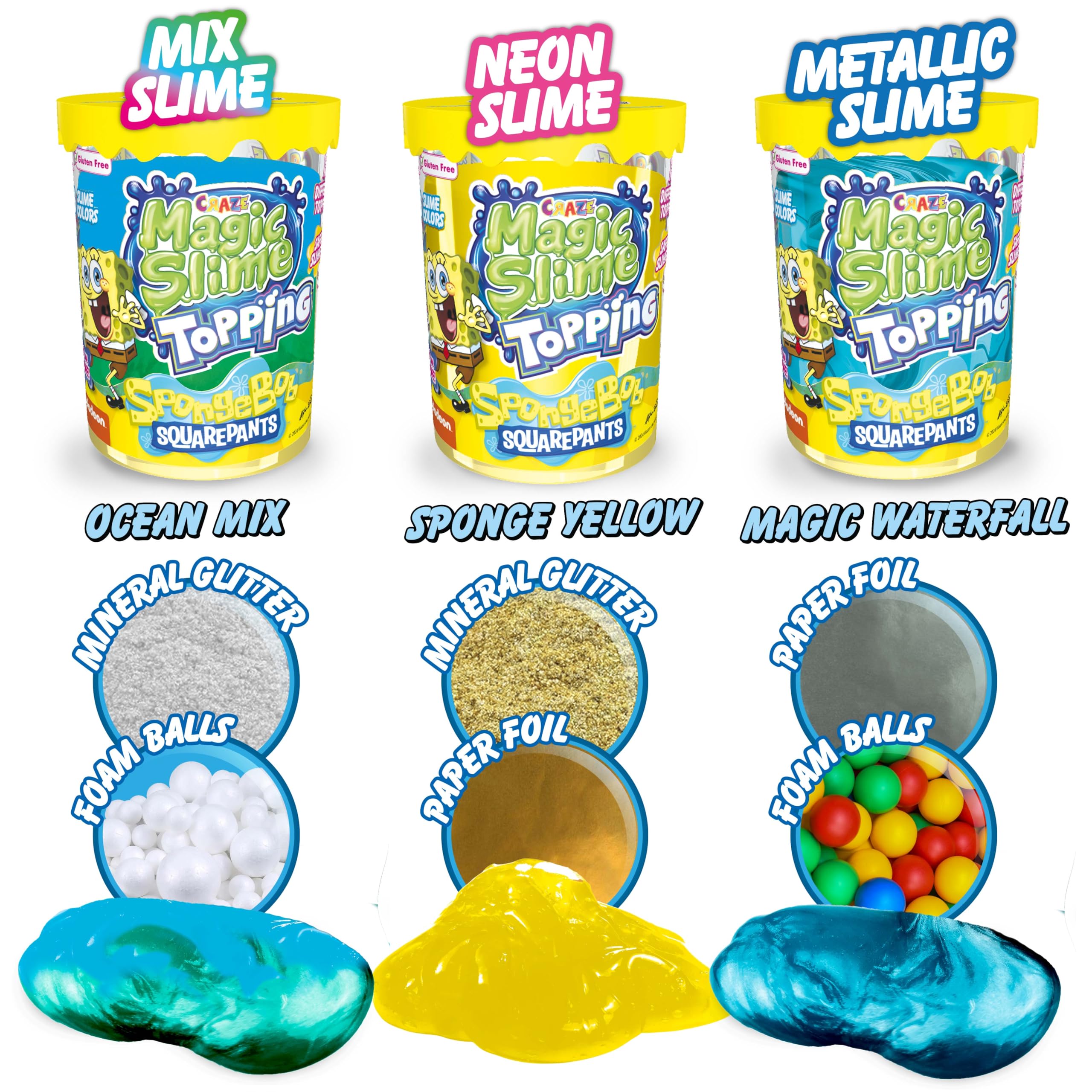 CRAZE MAGIC SLIME Topping SpongeBob Fantasy Ocean Bundle of 3, Slime Kit for Kids 3x 70 ml Box with Glitter and Toppings - Image 2