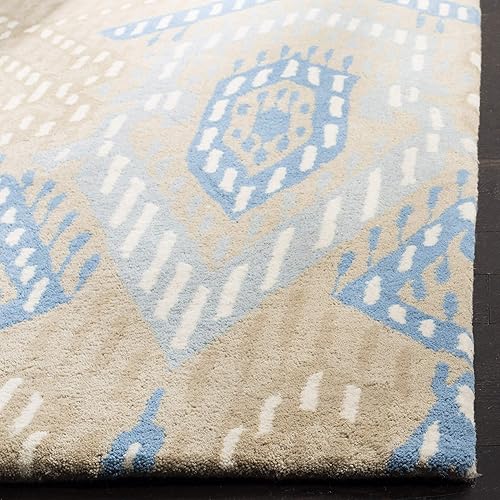 Miniatura 3 de SAFAVIEH Wyndham Collection - Alfombra decorativa de 2 pies 6 pulgadas x 4 pies, beige y azul, hecha a mano, lana moderna, ideal para zonas de alto
