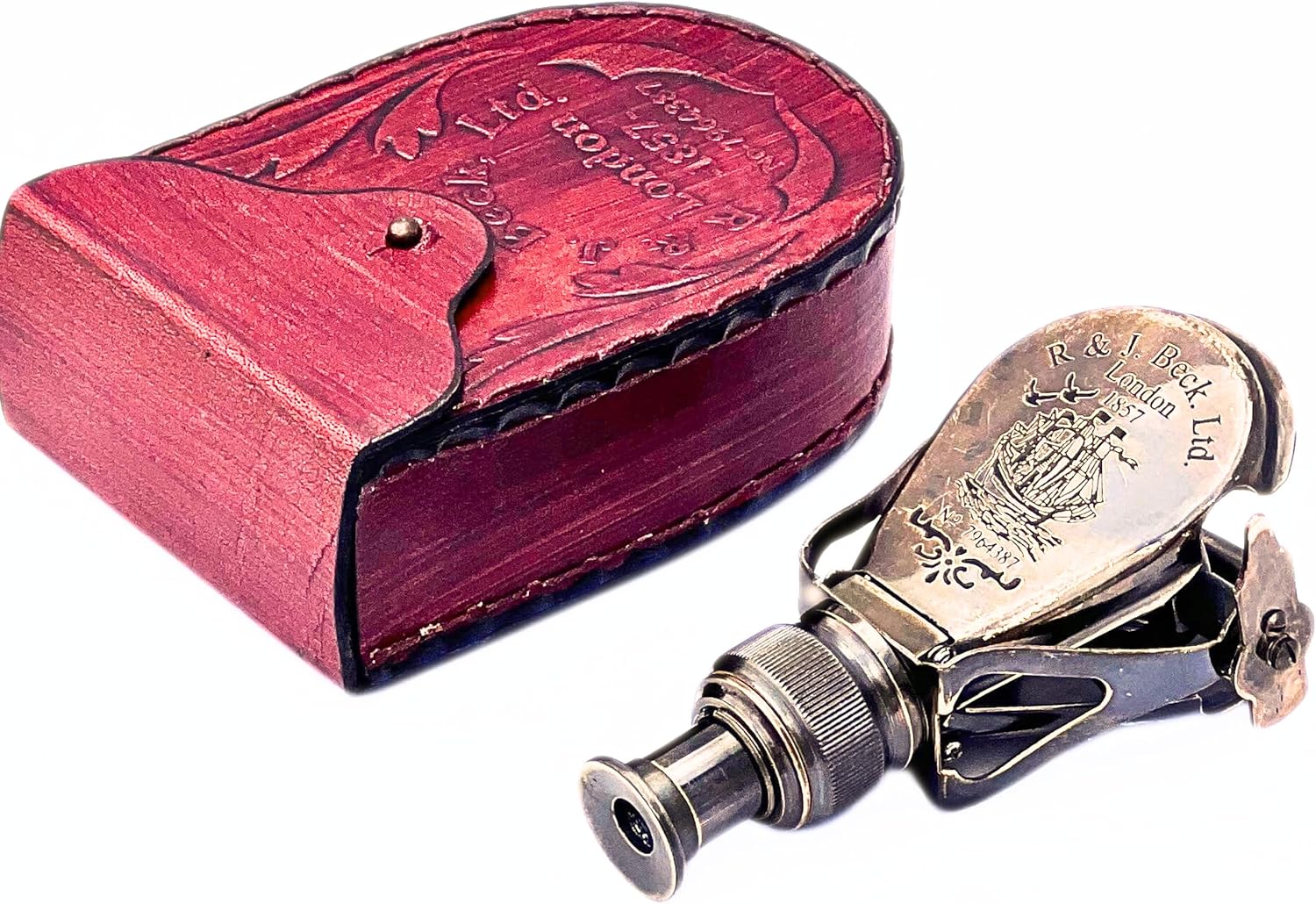 Antique Brass Handheld Monocular with Leather Case – Vintage Nautical Spyglass for Hunting, Bird Watching, Trekking, Camping & Outdoor Decor
