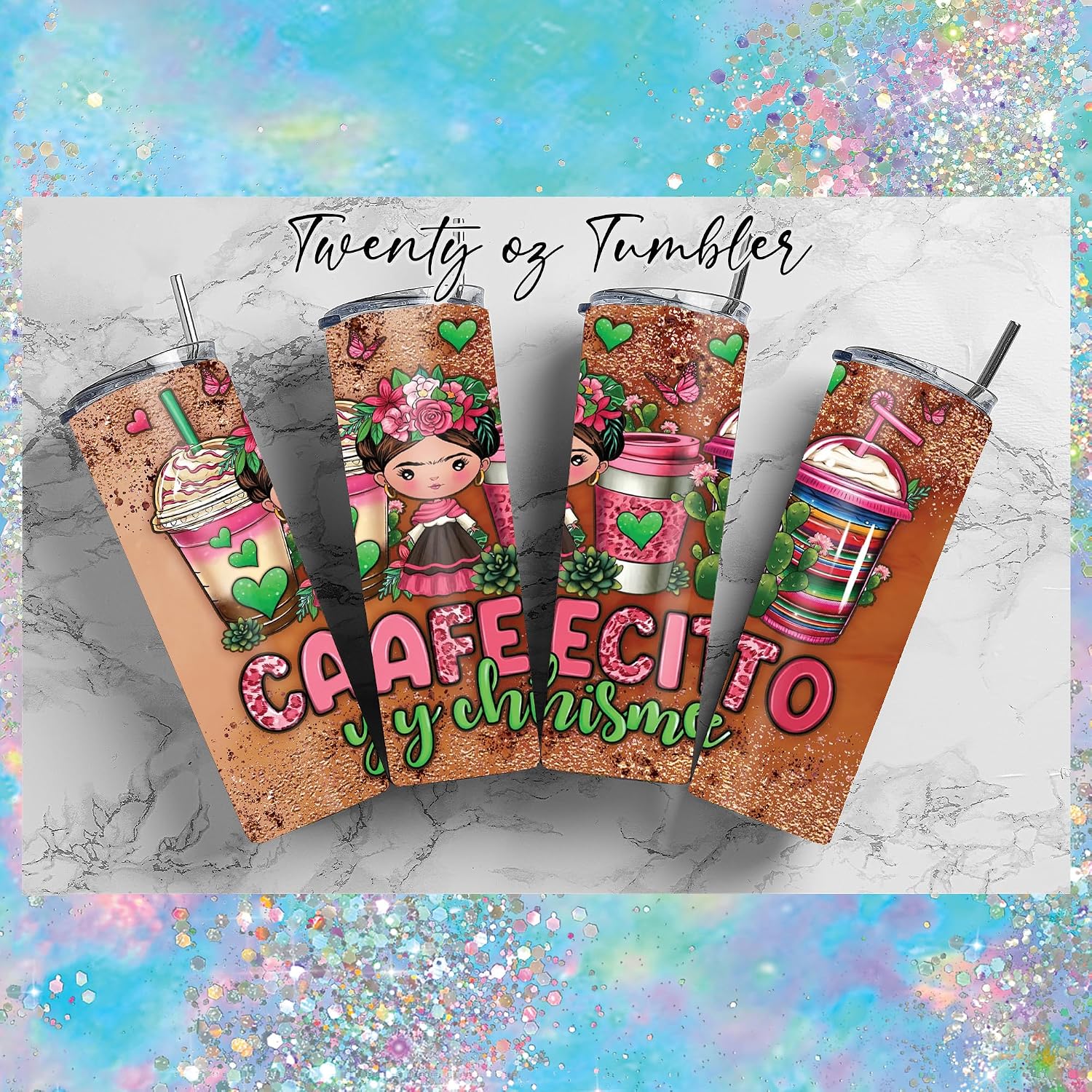20 oz Insulated Double Wall Stainless Steel Tumbler with Spill Proof Lid and Reusable Straw, Water Bottle Coffee, Mexican Latino Latina Cafecito Y Chisme Cup Mug Tumbler (Cafecito08)