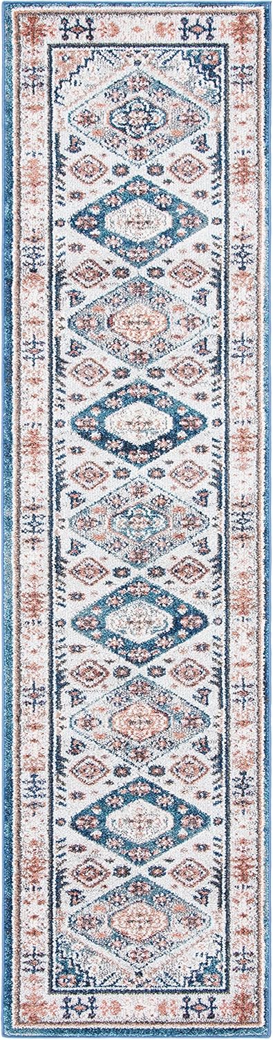 SAFAVIEH Crystal Collection Runner Rug - 2'2" x 9', Ivory & Blue, Oriental Distressed Design, Non-Shedding & Easy Care, Ideal for High Traffic Areas in Living Room, Bedroom (CRS326A)