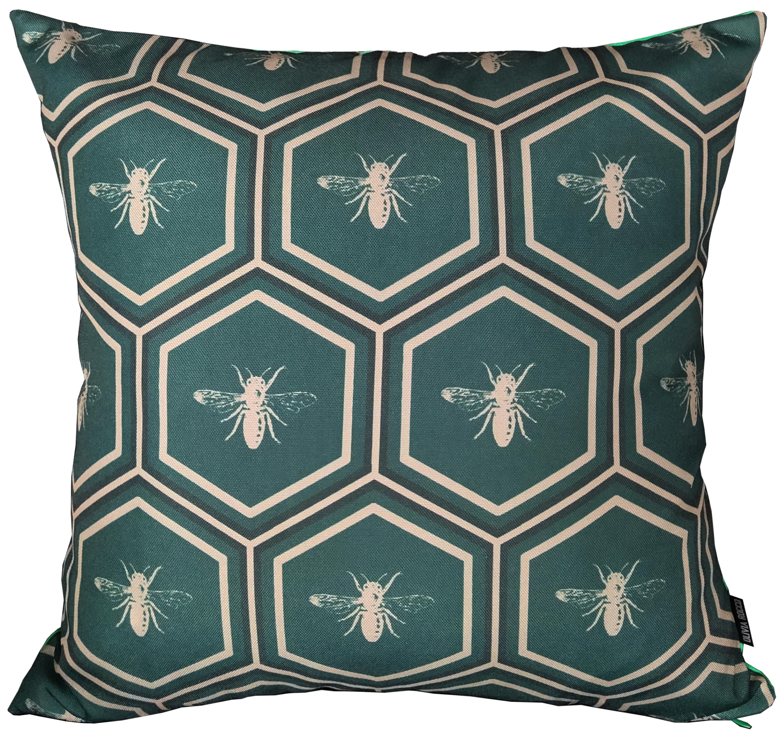 Olivia Rocco Waterproof Cushion Covers 43 x 43 cm Reversible Breathable Decorative Pillow Cover for Indoor & Outdoor Use Patio Garden Sofa Bed Chair (Bees Emerald) โ image 1