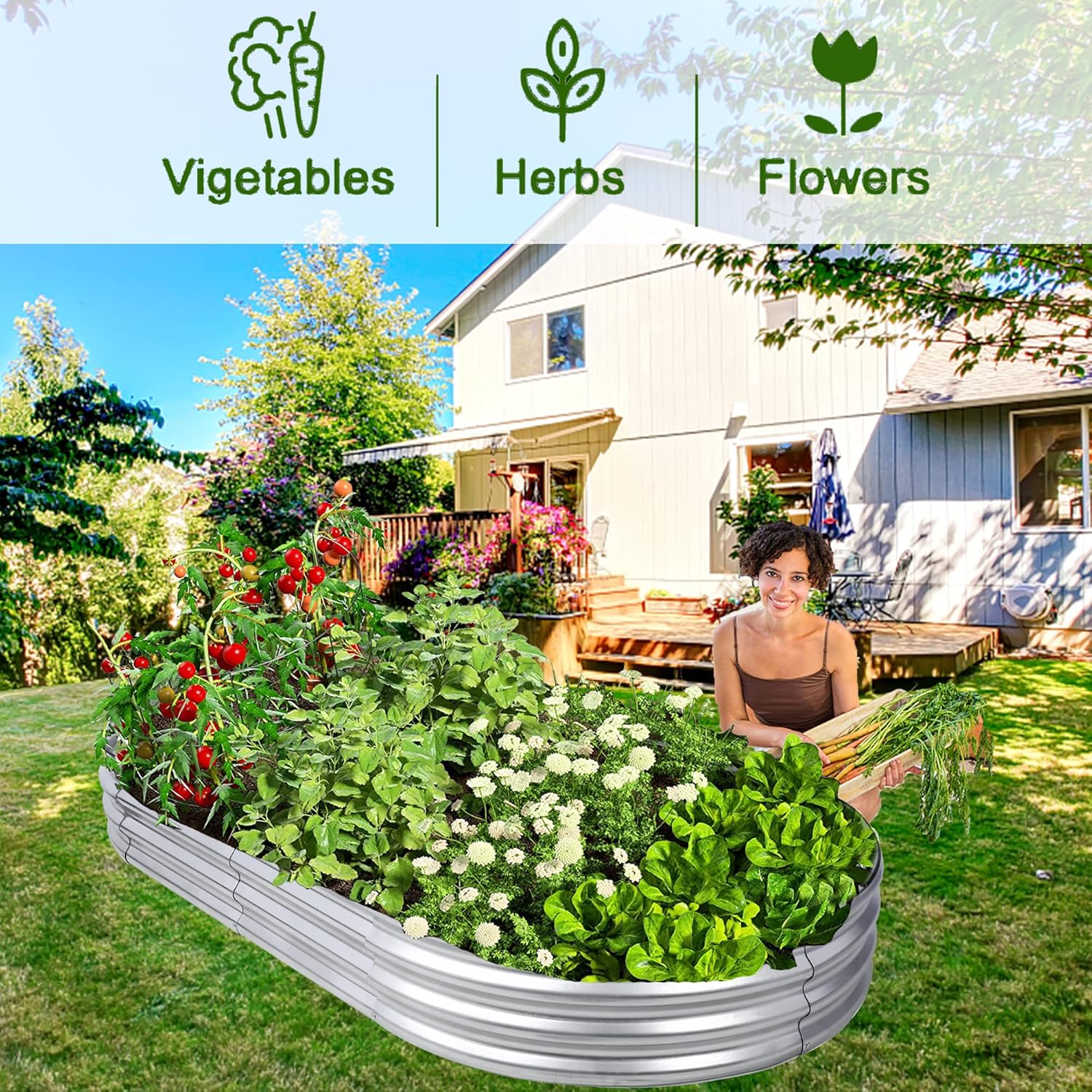 Raised Garden Bed Kit,7 * 3 * 1 ft Galvanized Raised Outdoor Planter Box for Vegetables,Large Heavy Metal Raised Garden Boxes