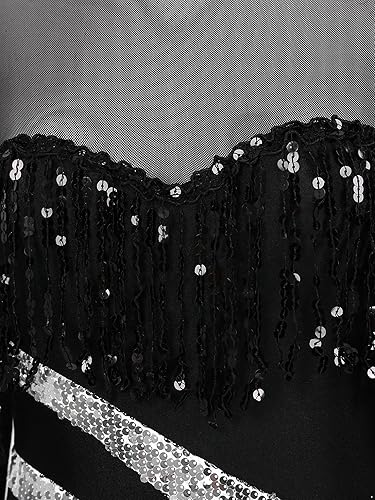 Miniatura 6 de Body de manga larga de malla transparente para mujer, con lentejuelas, cuello alto falso, leotardos de gimnasia para ballet