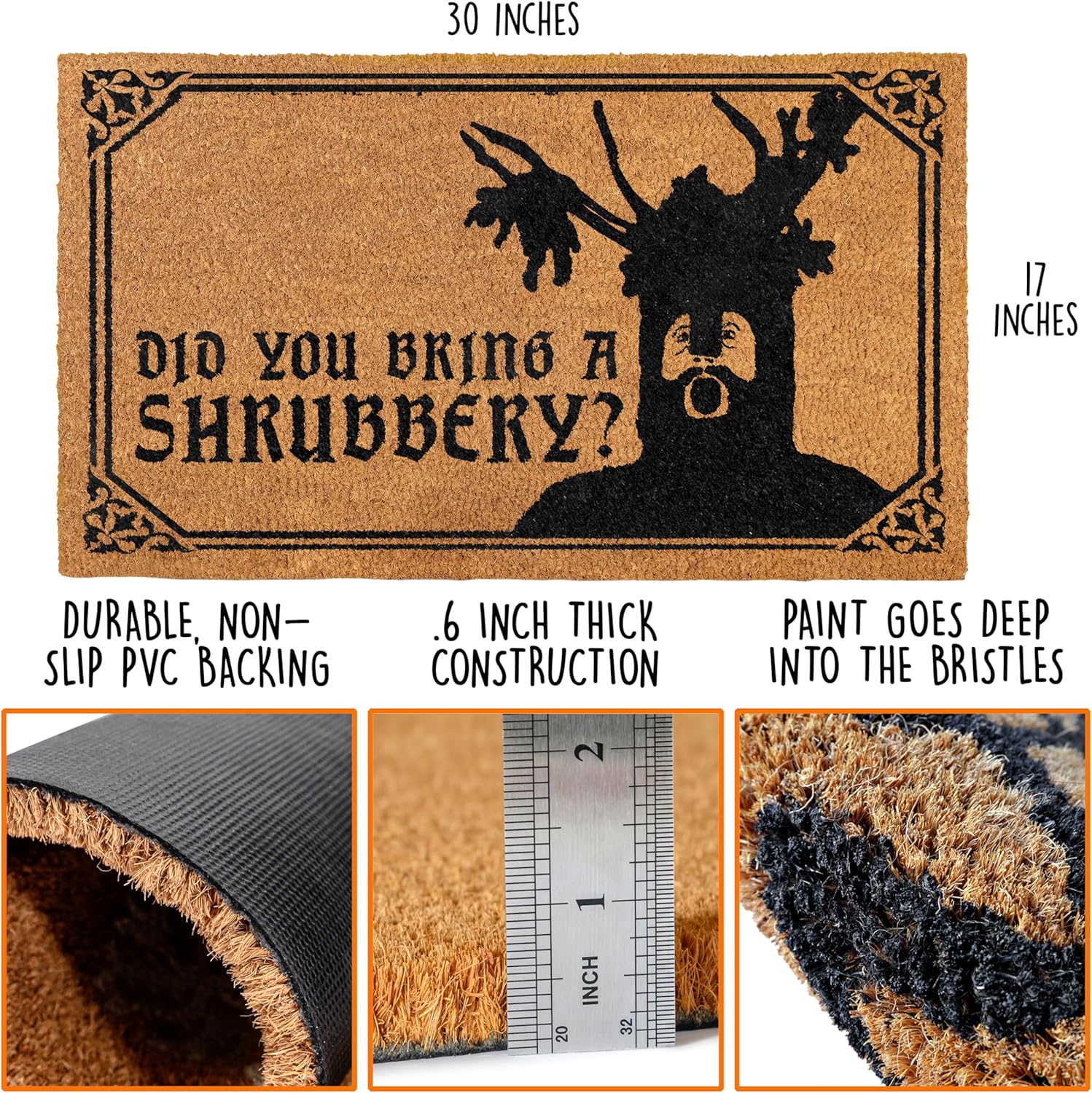 MAINEVENT Did You Bring a Shrubbery Monty Door Mat 30x17 Inch, Funny Monty Doormat for Covered Outdoor Area, Monty Gift, Monty and the Holy Grail Gift, Monty Merchandise