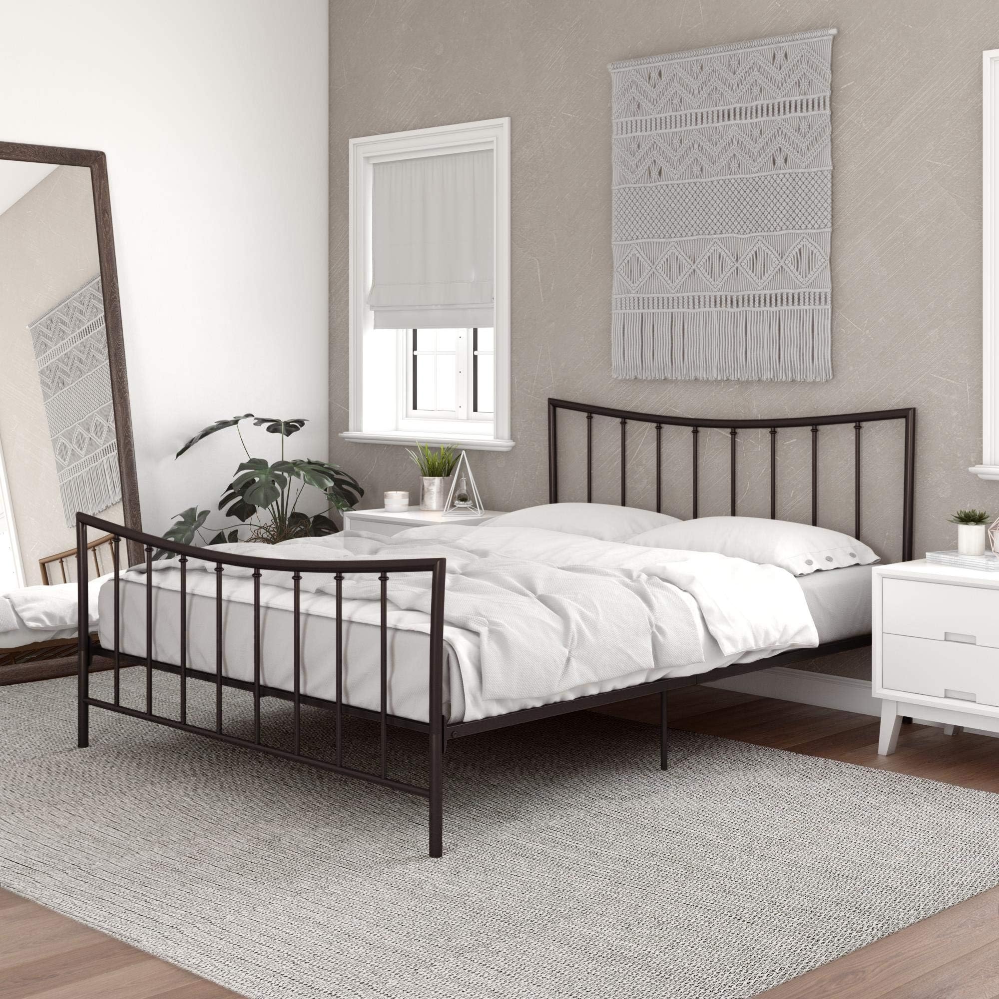 DHP Bali Metal Bed with Stylish Headboard and Footboard, Includes Metal Slats, Queen Size, Bronze