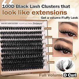Thick Eyelash Extension Kit Volume Lash Clusters Kit 10-18mm Individual Lashes Clusters 100D DIY Lash Extension Kit 200pcs Clusters Lash with Bond and Remover Lash Applicator by Focipeysa