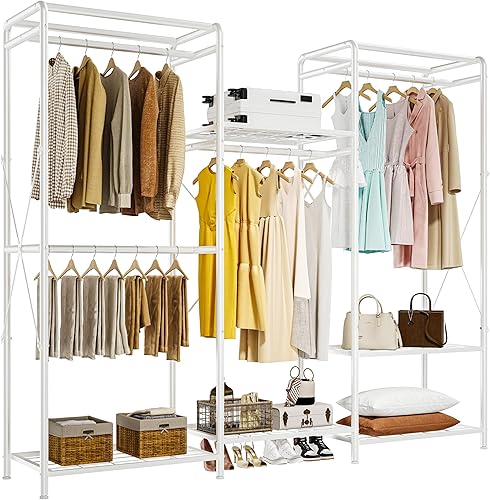 JOISCOPE Organizador de armario para armario, perchero resistente, sistema de armario con 4 varillas y 5 estantes, estantes de ropa ajustables para