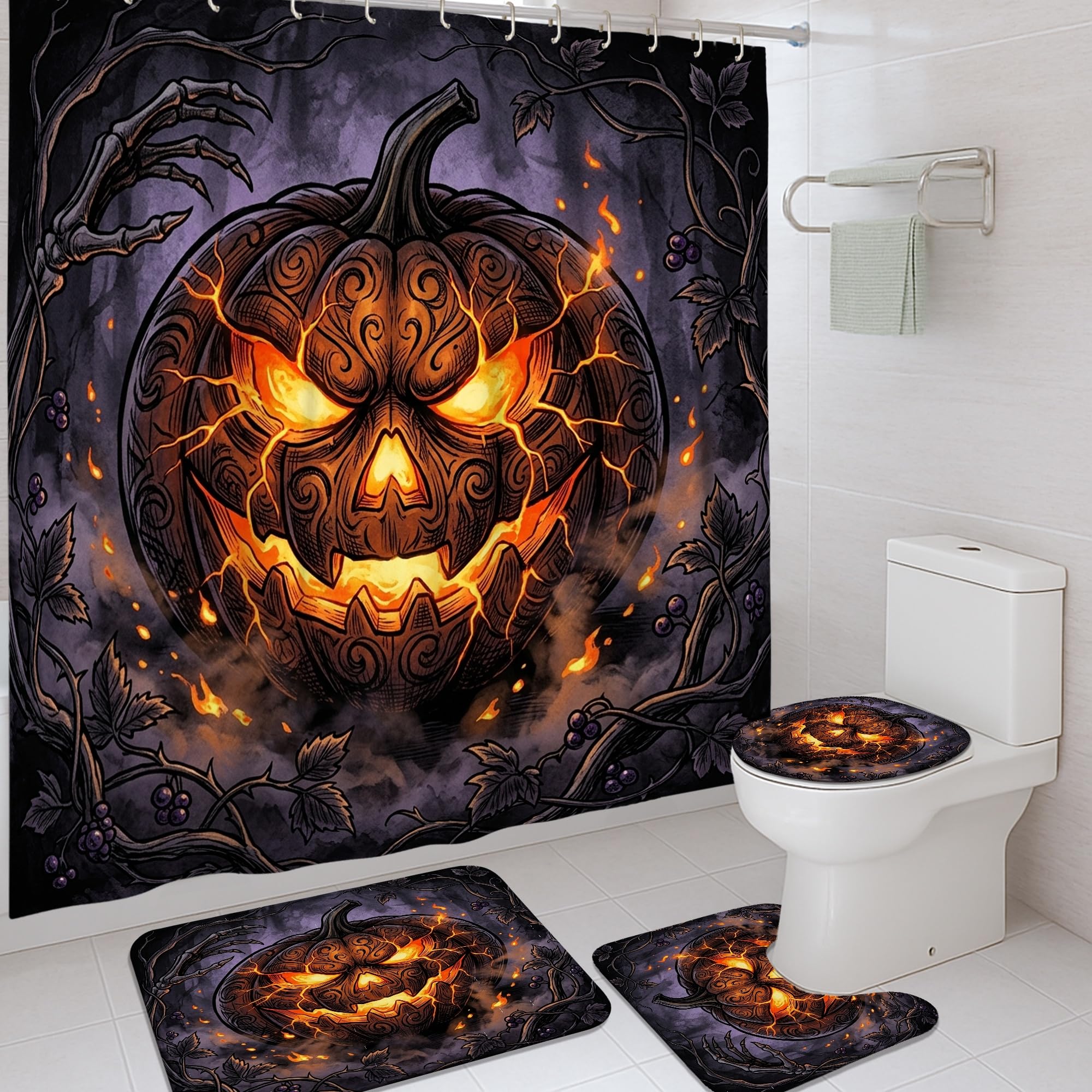 Rideau de douche anti éclaboussures à motif citrouilles Halloween orange