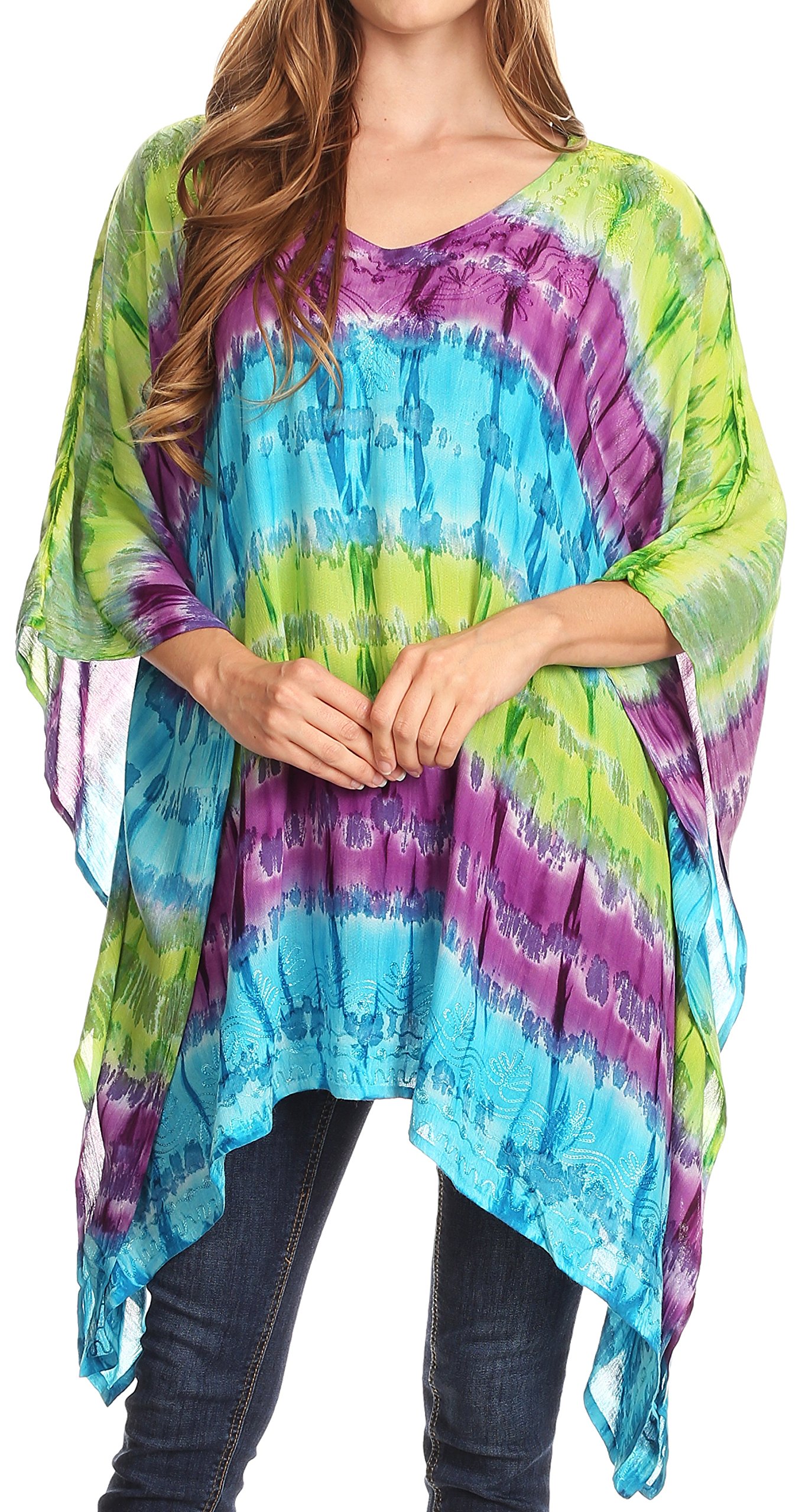 Sakkas Adalwin Wüsten-Sonne Leichter Kreis Ponch Tunika Top Bluse W/Stickerei