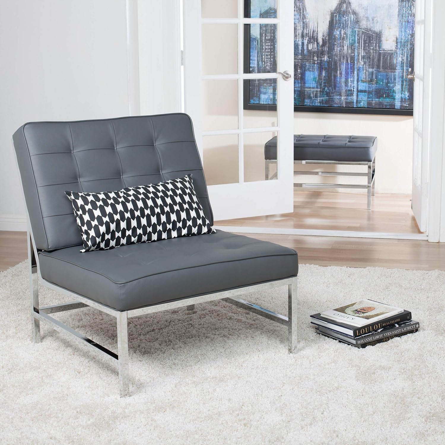 Studio Designs Home Ashlar Modern Accent Chair Living Room, Chrome/Gray