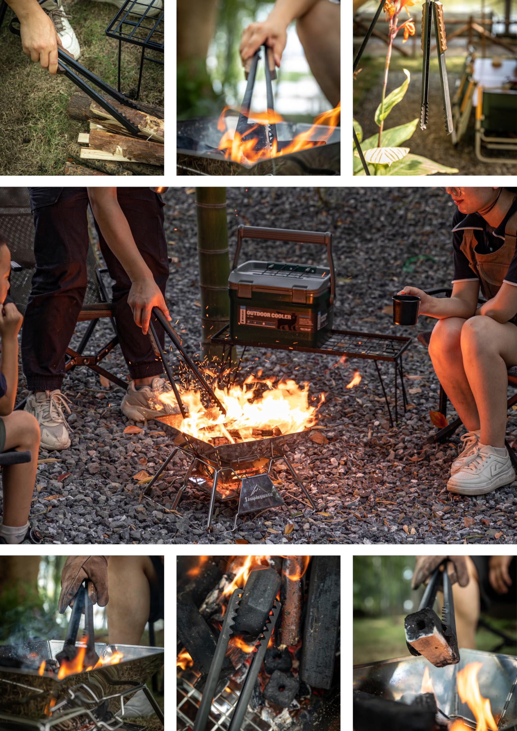 CAMPINGMOON BKMS-41 szczypce do drewna kominkowego o długości 40 cm, z ząbkowanymi nożyczkami, do ogniska, ogniska, paleniska, z drewnianą ręką, 40 cm