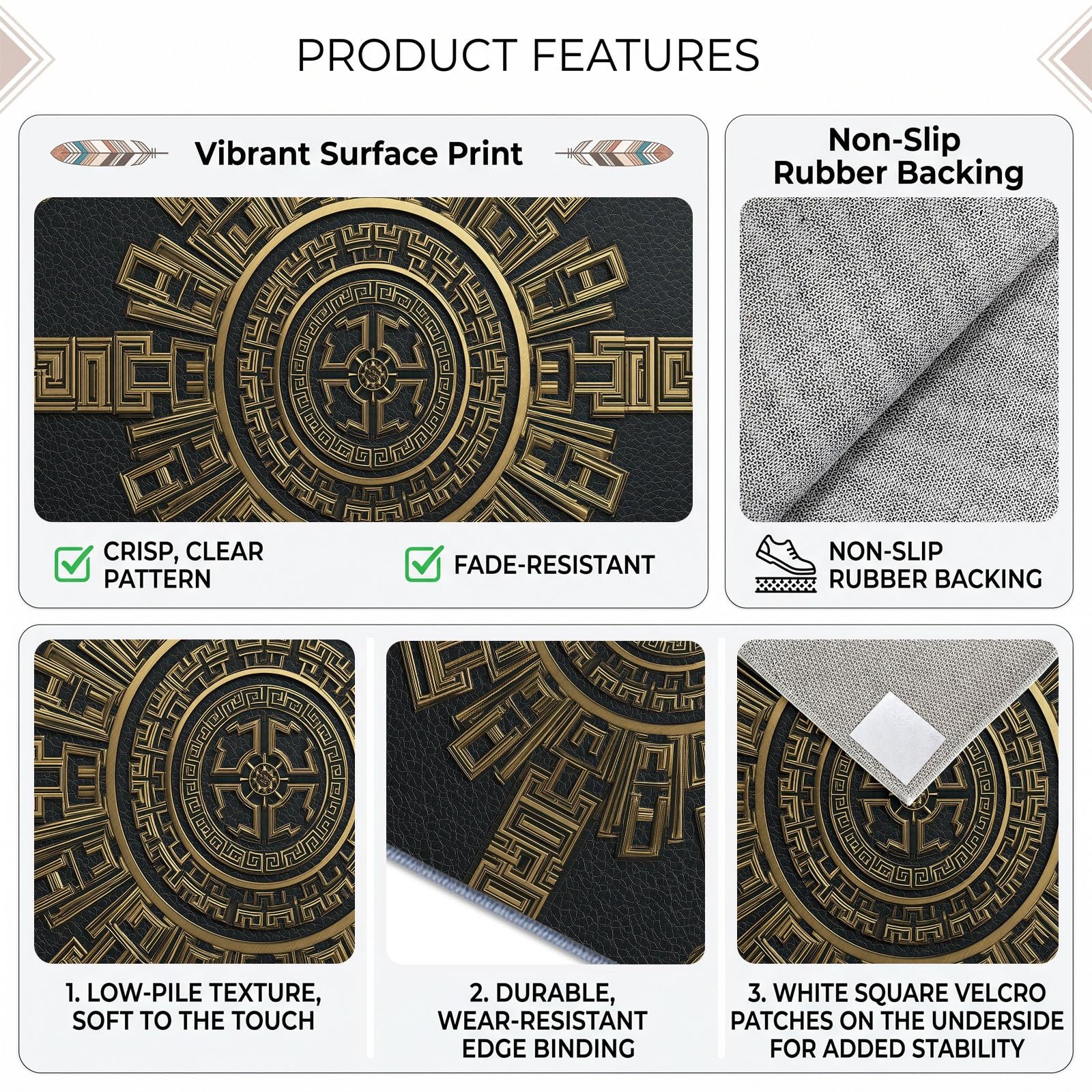 Lavable Machine Tapis Relief 3D Géométrique Dessous Antidérapant, Méandre Grec Badge Circulaire Tapis Pile Courte 160 x 230 cm pour Salon Salle à Manger Chambre Cuisine Entrée