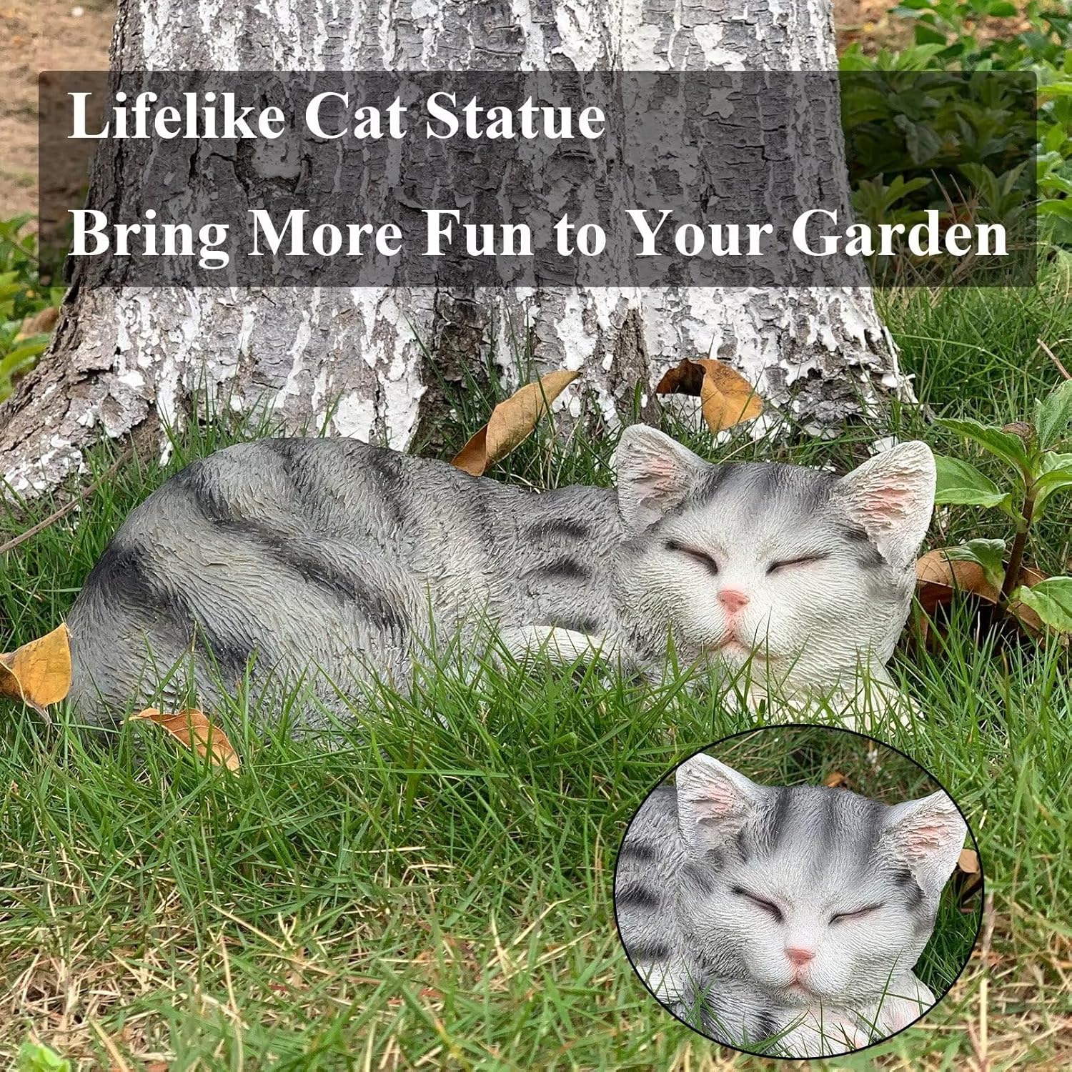 Cat Statue for Garden Outdoor Statue Decor, Garden Cat Statues Decor for Patio, Lawn, Yard Ornament, Sleeping Cat Statue Resin Decoration for Home, Table & Porch, Gift for Mom - Image 6
