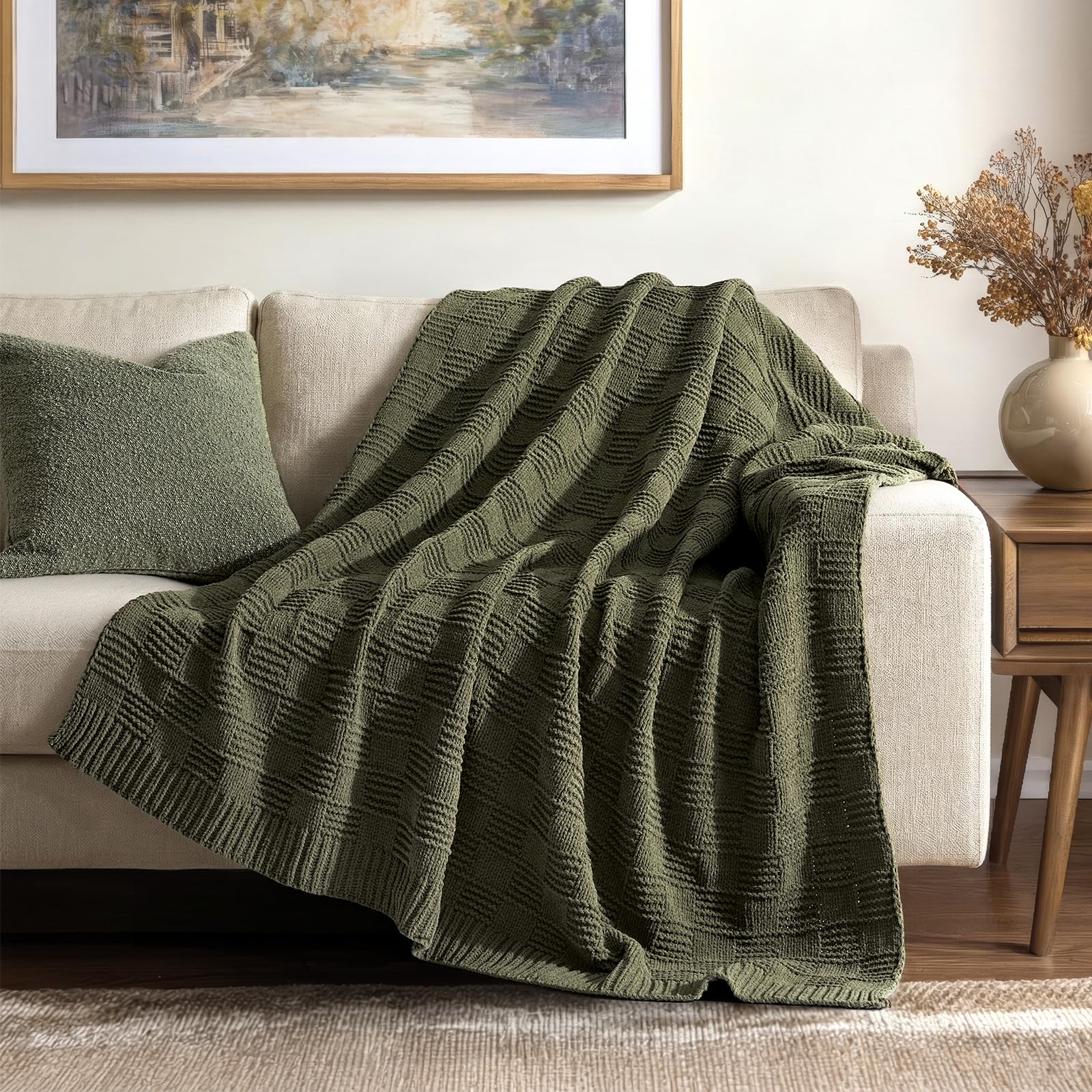 EVERGRACEHOME Modern Checkered Chenille Throw