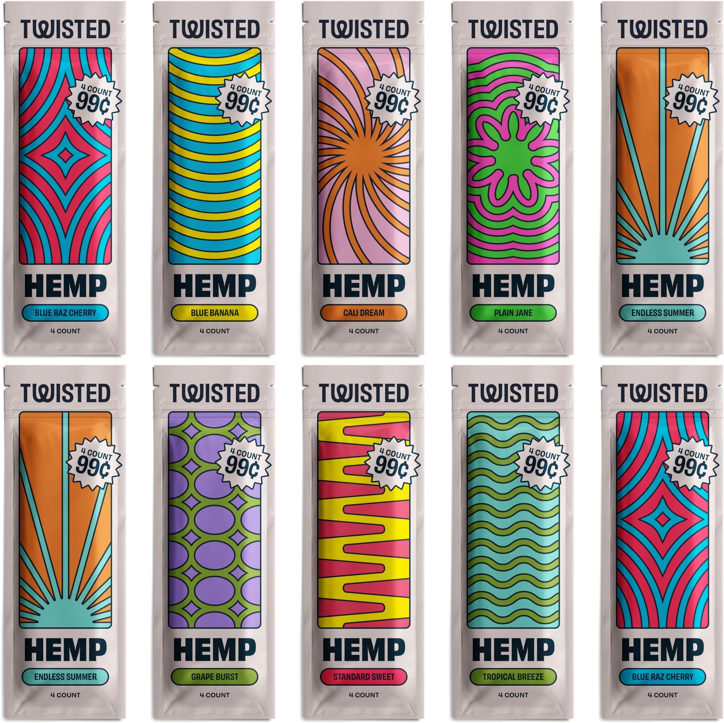 Twisted Hemp Wraps Natural Cigarette Rolling Papers 4 Wraps Per Sleeve | Pack of 12 | 48 Wraps Total (Variety Pack)