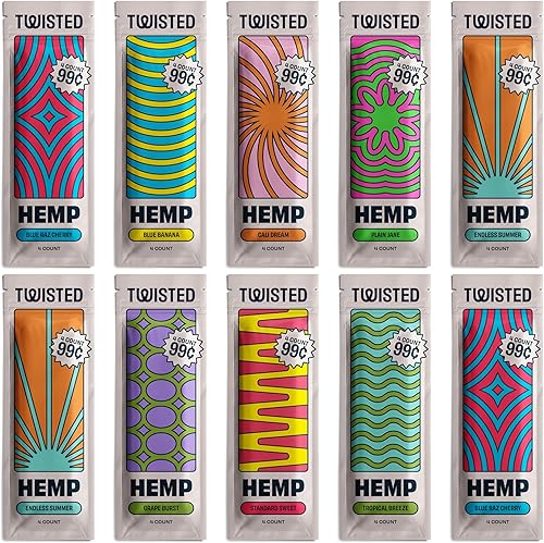 Twisted Hemp Wraps Combo - Paquete de 12 sabores surtidos, 4 hojas por paquete