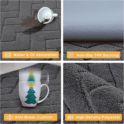 Miniatura 3 de Juego de alfombras de cocina lavables a máquina (24 x 36 + 24 x 60 pulgadas), alfombras antideslizantes para piso, tapetes absorbentes y cómodos