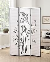 Roundhill Furniture 3-Panel Black Shoji Room Divider Screen - Oriental Style Privacy Partition 71"H Foldable