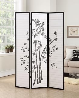 Roundhill Furniture 3-Panel Black Shoji Room Divider Screen - Oriental Style Privacy Partition 71"H Foldable
