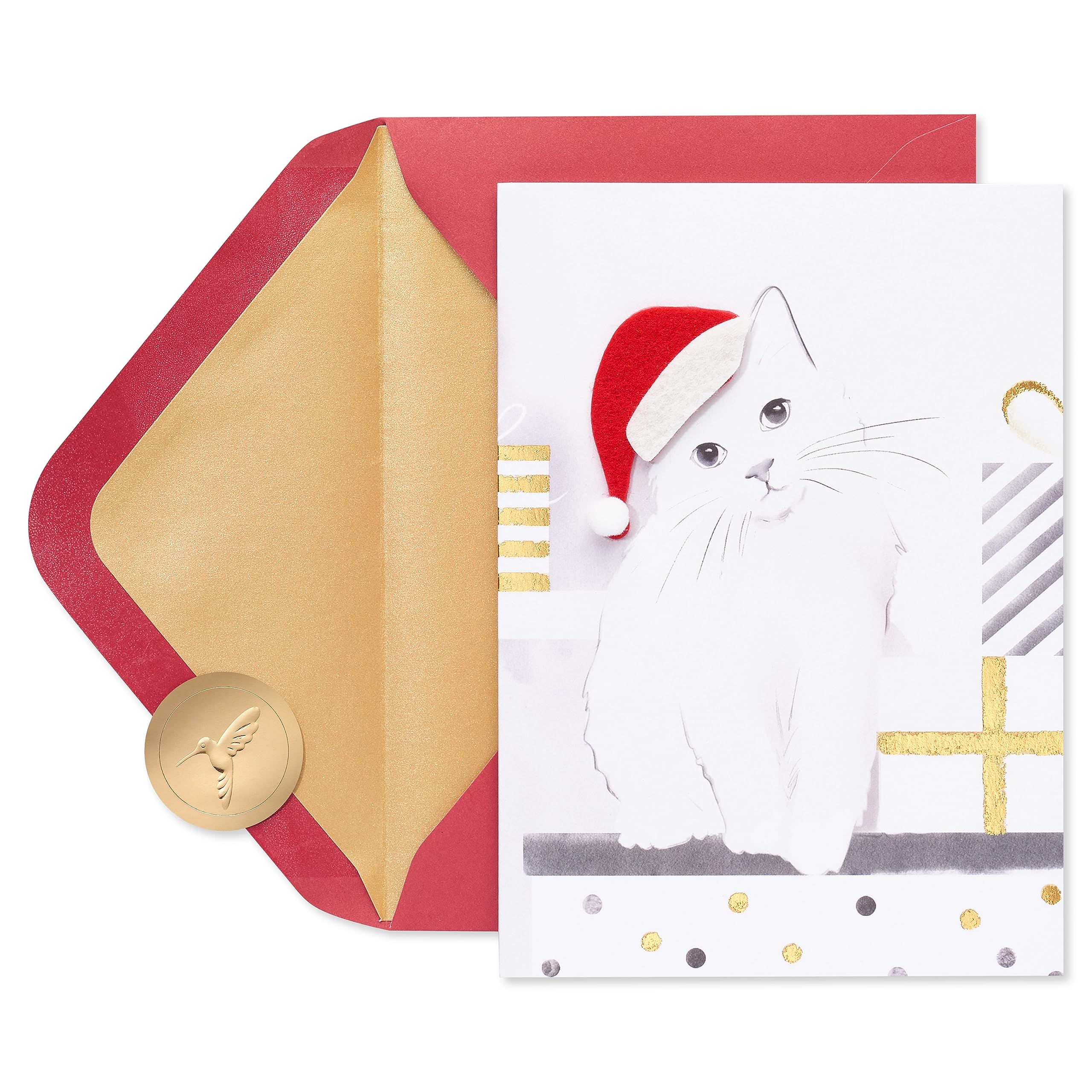 Papyrus Lot de 8 cartes de Noël en forme de chat avec enveloppes, Merry Christmas and a Happy New Year, chapeau de Père Noël