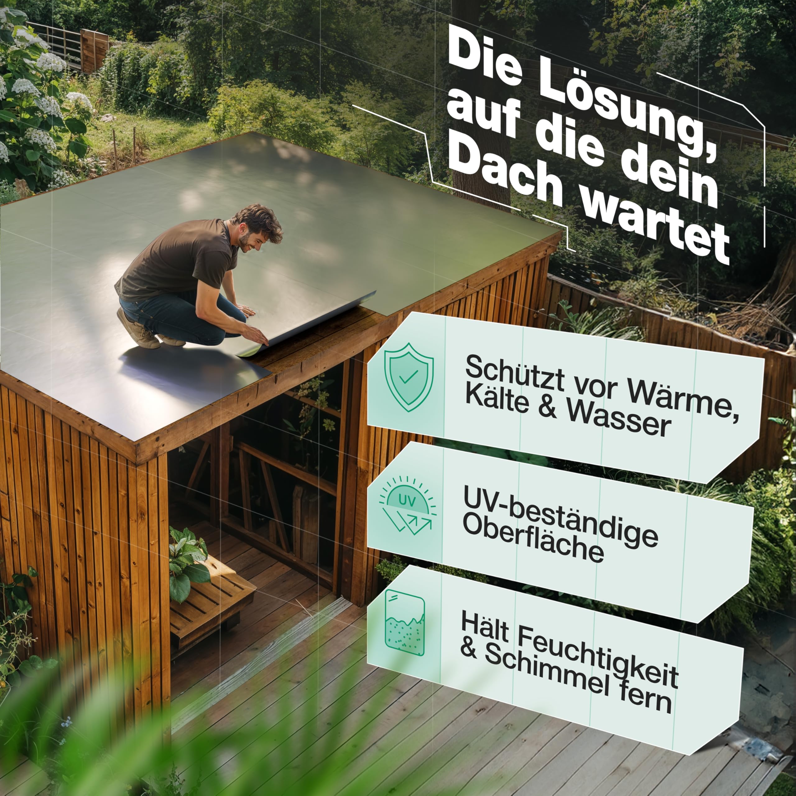 SMABIX® Dachfolie Aluminium 5x1m, selbstklebend mit starkem Bitumenkleber [EINFACHE ANWENDUNG], alternativ zu Dachpappe & EPDM-Folie, ideal für Gartenhäuser, Garagendächer und Schuppen