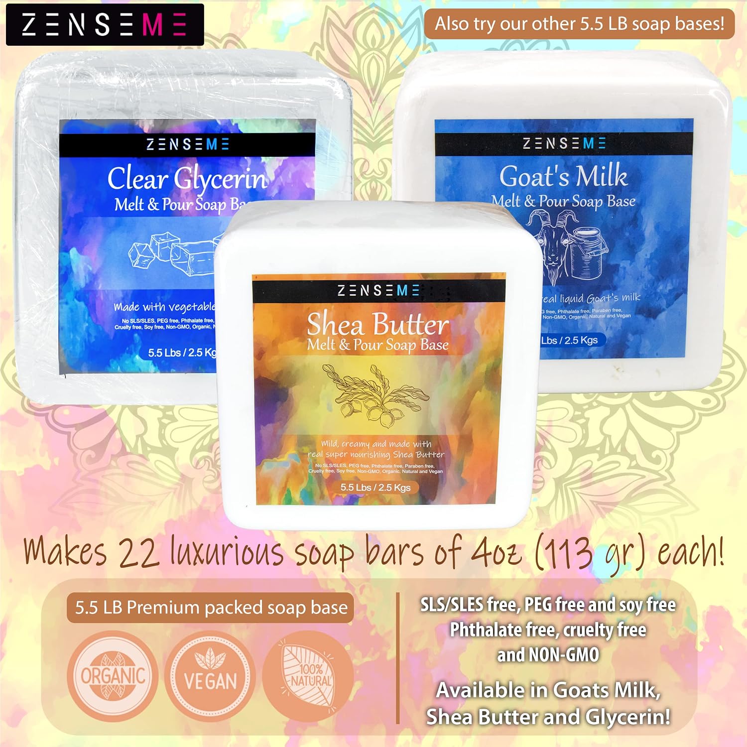 ZenseMe 5.5 LB - Shea Butter Soap Base, Soap making kit for adults | Melt & Pour Supplies kit, SLS/SLES & PEG Free | Best Natural Organic Vegan Vegetable Ingredients | Bulk for Adult soapmaker