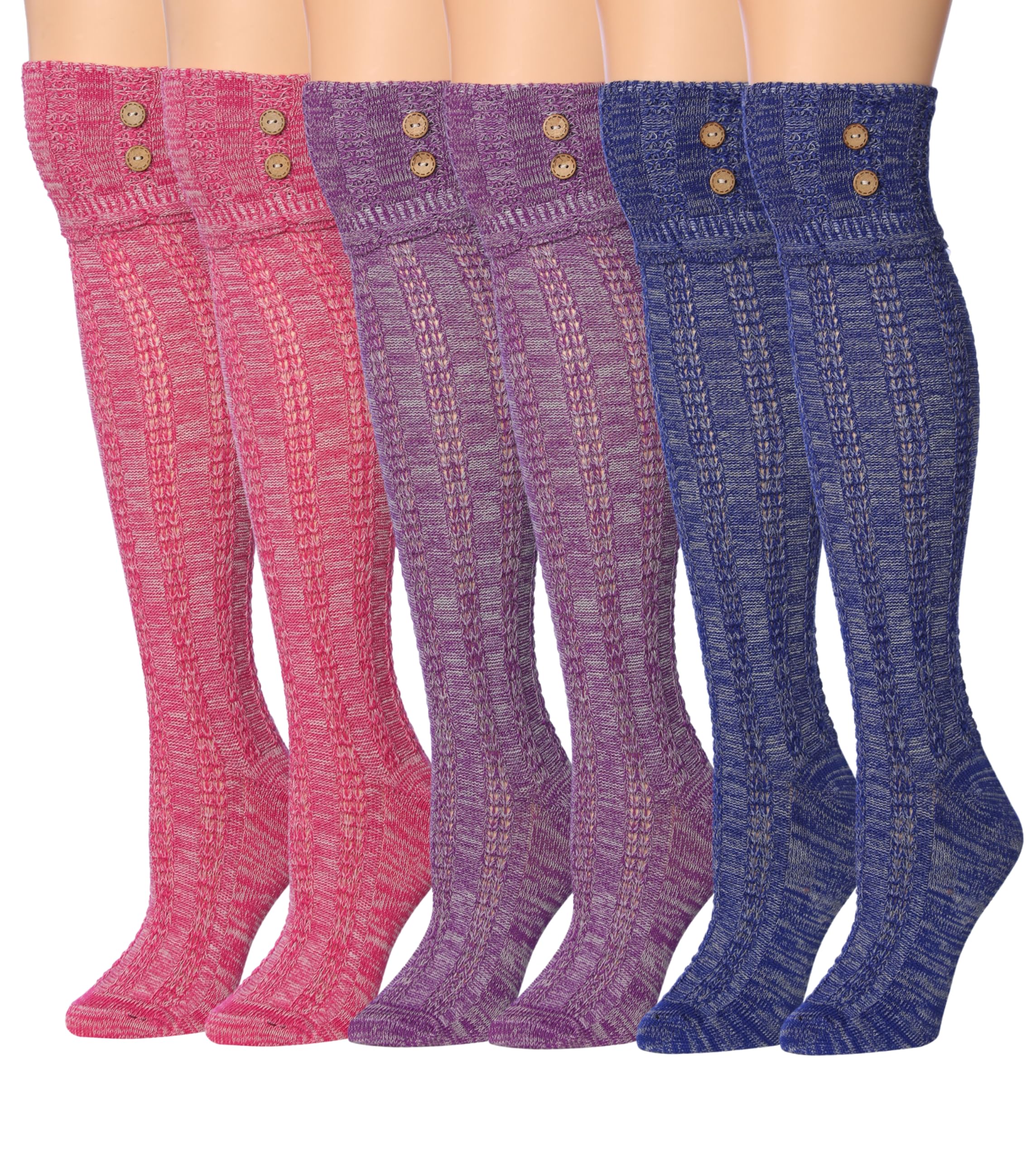 Calcetines bota de mezcla de algodón con botones sobre la rodilla invierno punta tipi para mujer - Imagen 2 de 4
