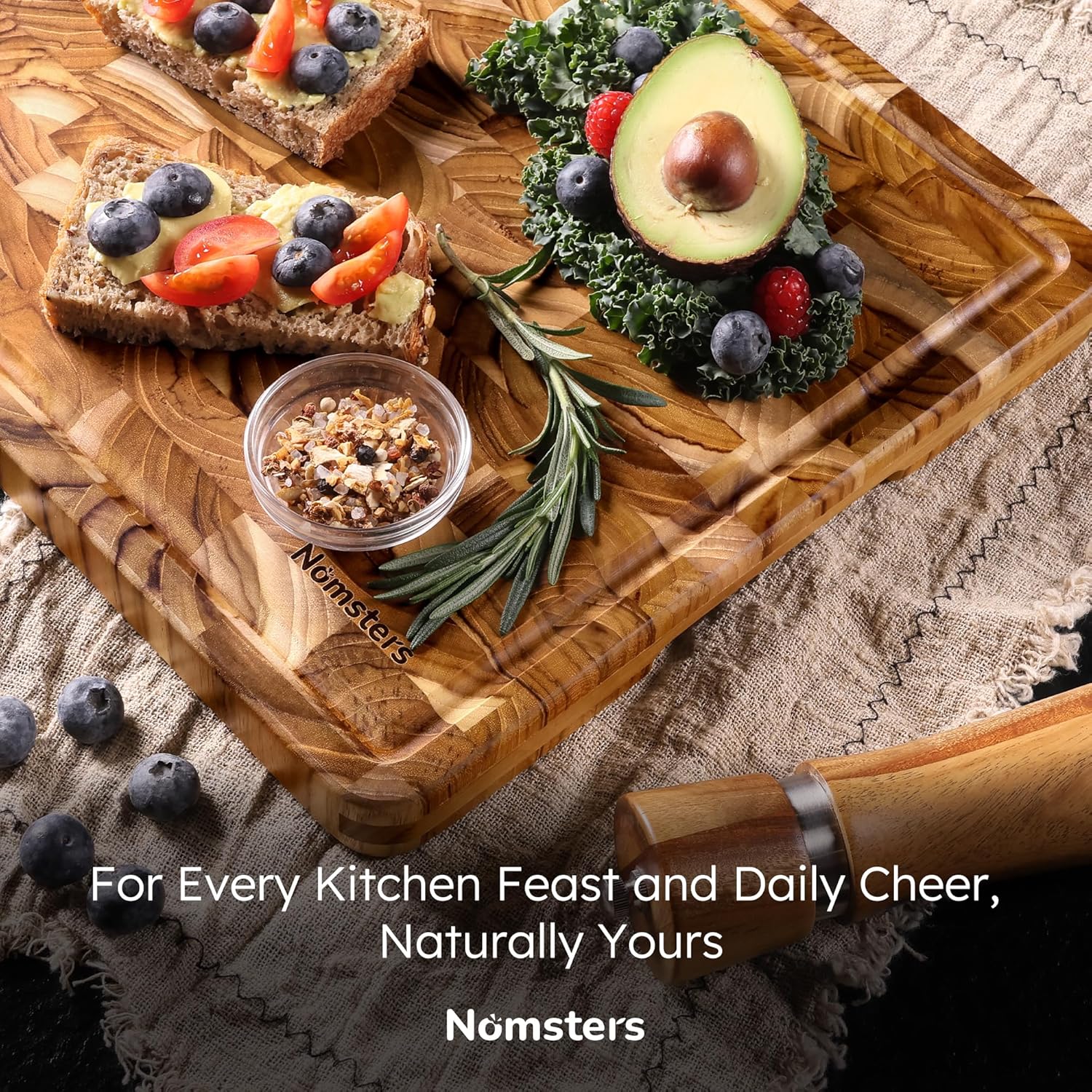 Teak Wood End Grain Cutting Board for Kitchen with Non-slip Feet, Heavy Duty Checkered Cutting Board Upgraded Chopping Board with Juice Groove & Handle Large Wooden Butcher Block with Gift Box