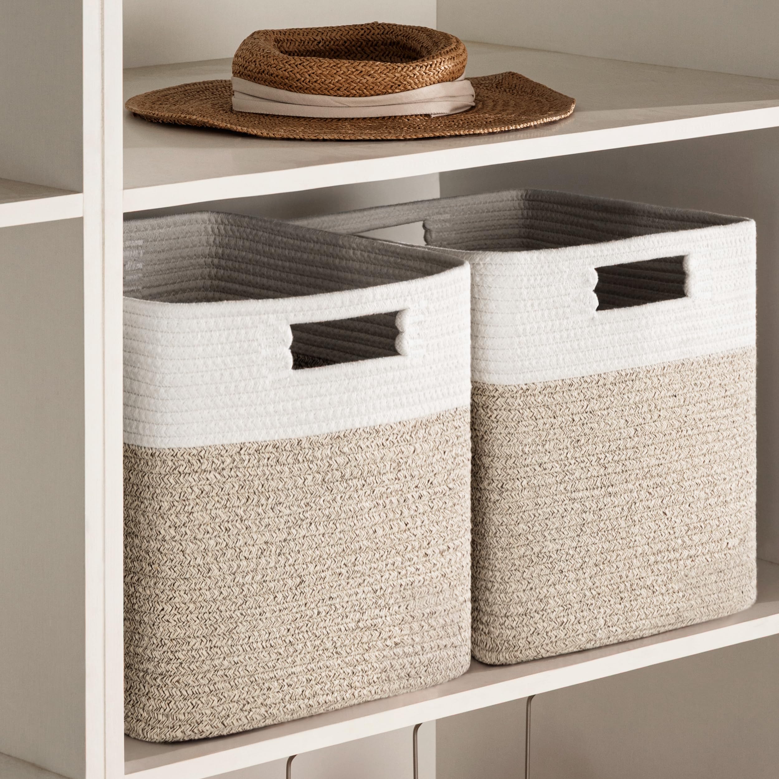 UBBCARE Zestaw 4 kostek do przechowywania – 30 x 30 x 33 cm, bawełniany kosz linowy na półki, zabawki, książkę, kosz do przechowywania kostek z uchwytami, tkany kosz do przechowywania, do organizacji
