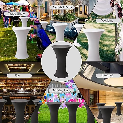 Miniatura 6 de Viiamacki Mantel de cóctel redondo de elastano de 24 x 43 pulgadas, mantel de cóctel elástico blanco ajustado, base circular alta ajustable,