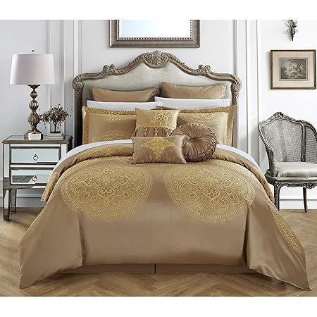 Chic Home Aubrey Set Copripiumino Queen 9 Pezzi Beige - Tessuto Jacquard Di Lusso Con Cuscini - 2