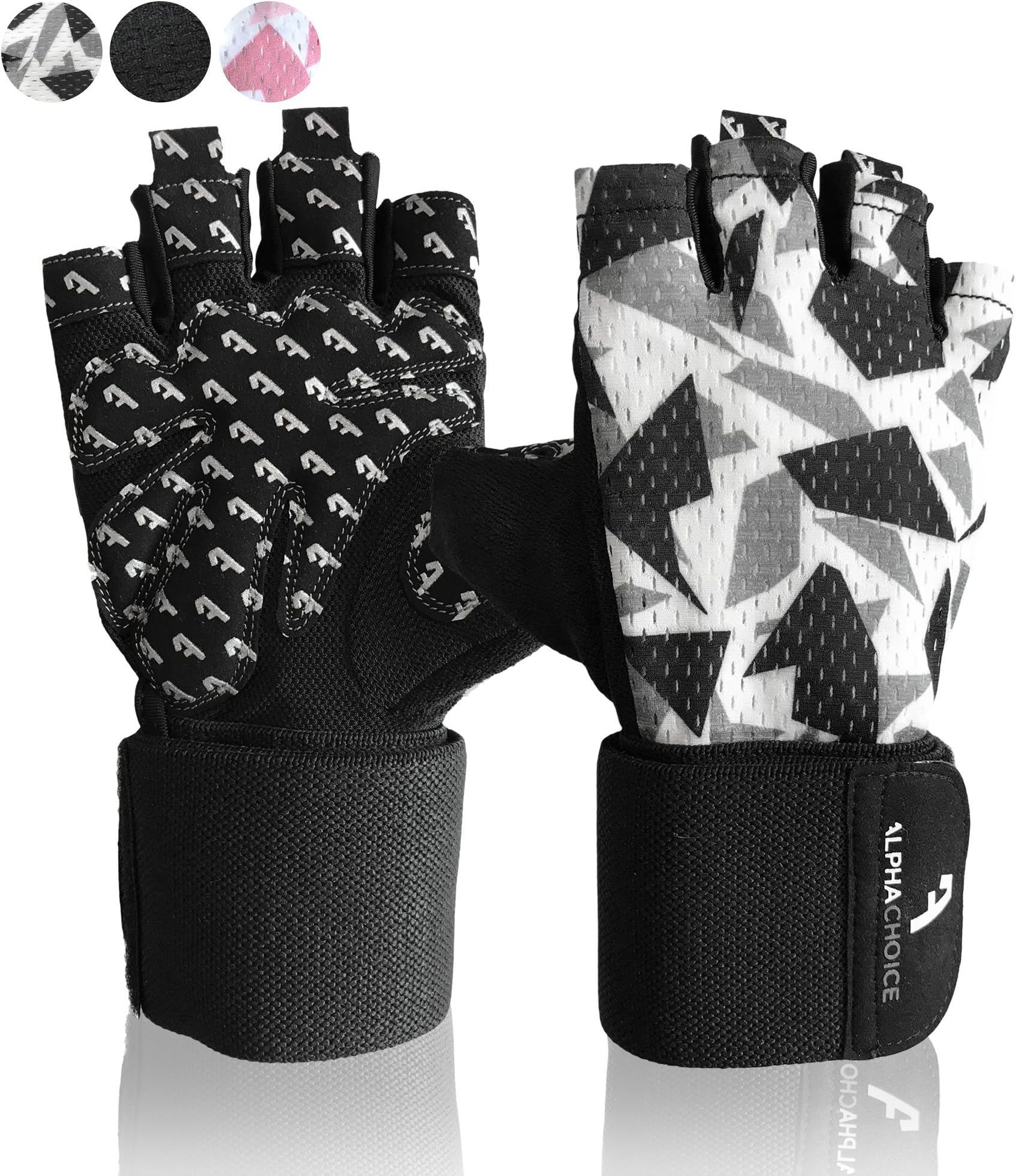 Alphachoice Breathable Gym Gloves, Full Palm Protection, Grip & Anti-Slip Weight Lifting Gloves for Workout, Training, Fitness, Bodybuilding and Exercise - Men & Women