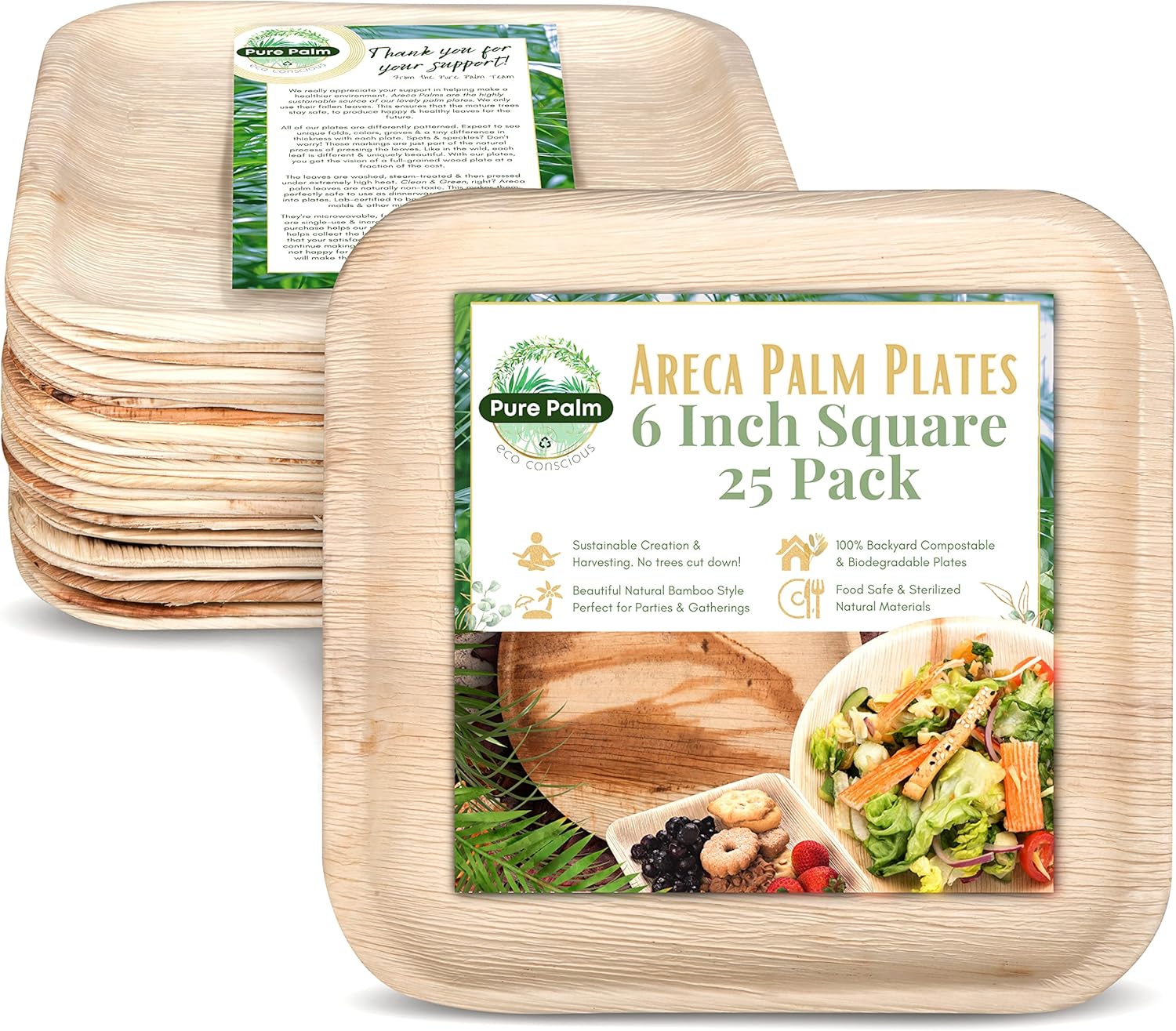🔥 Cаѕhbасk uр tо 70% 6 in Party Plates Palm Leaf Plates Biodegradable Plates 25 pc Nice Compostable Bamboo Wood Look Small Square Disposable Plates, Eco Friendly Paper Dinner Plates Party Wooden Style Plates by Pure Palm