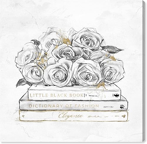 The Oliver Gal Artist Co. Lienzo decorativo para pared, diseño de rosas y libros, decoración del hogar, 24 x 24 pulgadas, blanco, dorado