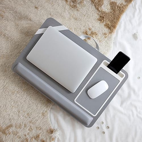 Miniatura 6 de ROSSIE HOME Escritorio de regazo de madera de fresno real de alta calidad con reposamuñecas, alfombrilla para mouse y soporte para teléfono, se