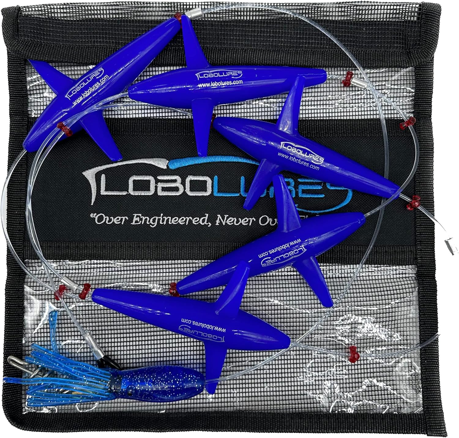 Lobo Lures #401 Prattling Tuna Teaser Bird Daisy Chain 400lb Leader 500lb Corkscrew Swivel and Storage Bag