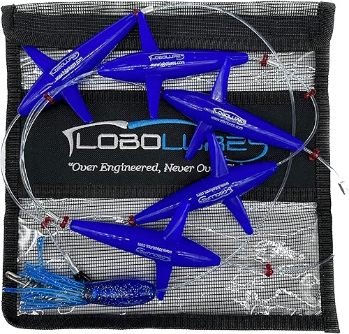 Miniatura 9 de Lobo Lures #401 Teaser de atún con forma de margarita, cadena de 400 libras, líder de 500 libras, sacacorchos giratorio y bolsa de almacenamiento