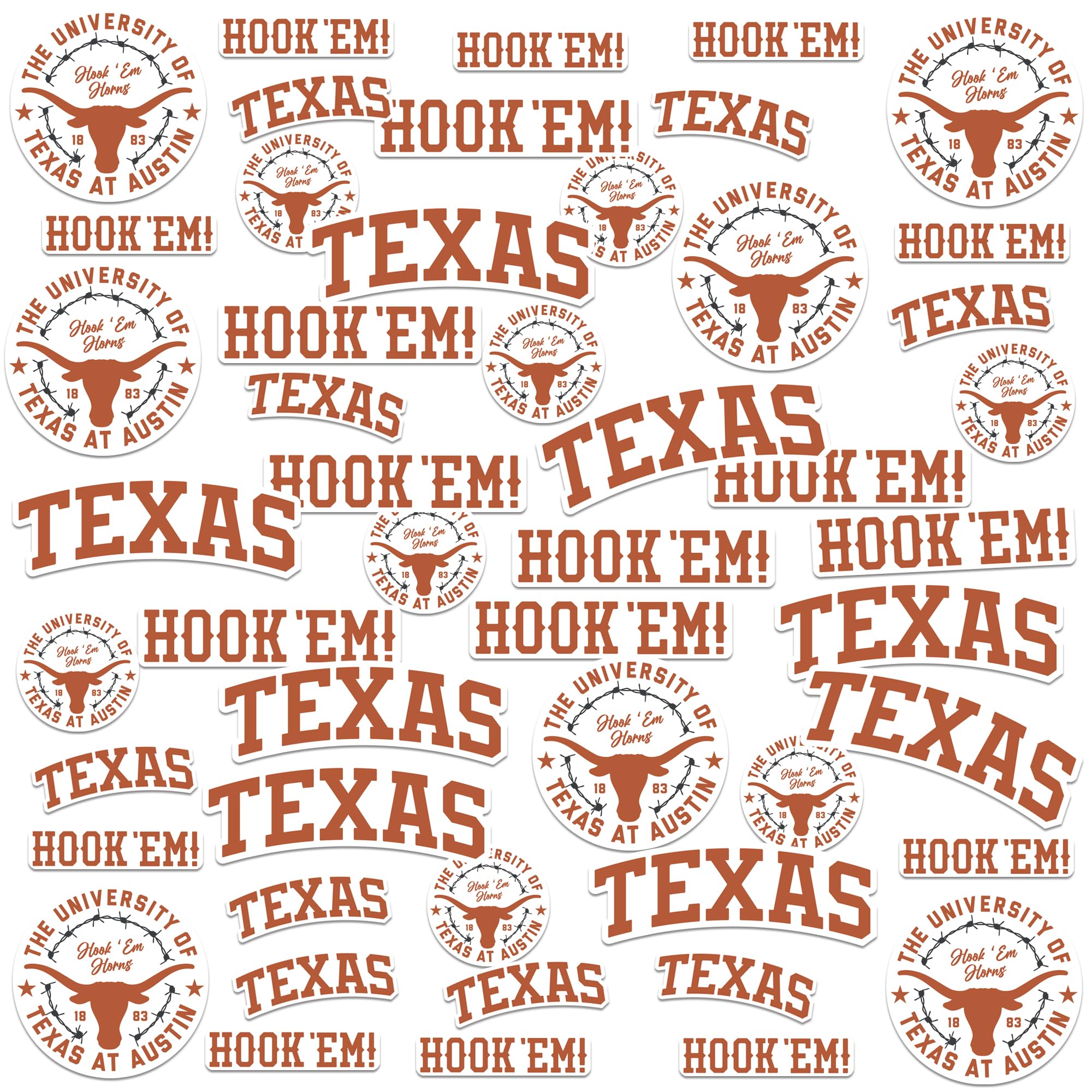 University of Texas Longhorns Hook ’Em 50ct Vinyl Sticker Pack – Large Waterproof Texas & Hook ’Em UT Austin Decals for Laptops, Water Bottles,