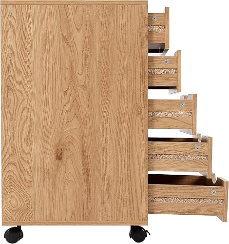 Miniatura 4 de Naomi Home Cómoda de 5 cajones para dormitorio, alta y elegante, con ruedas y estantes de almacenamiento, pequeña para guardarropa, para maquillaje,