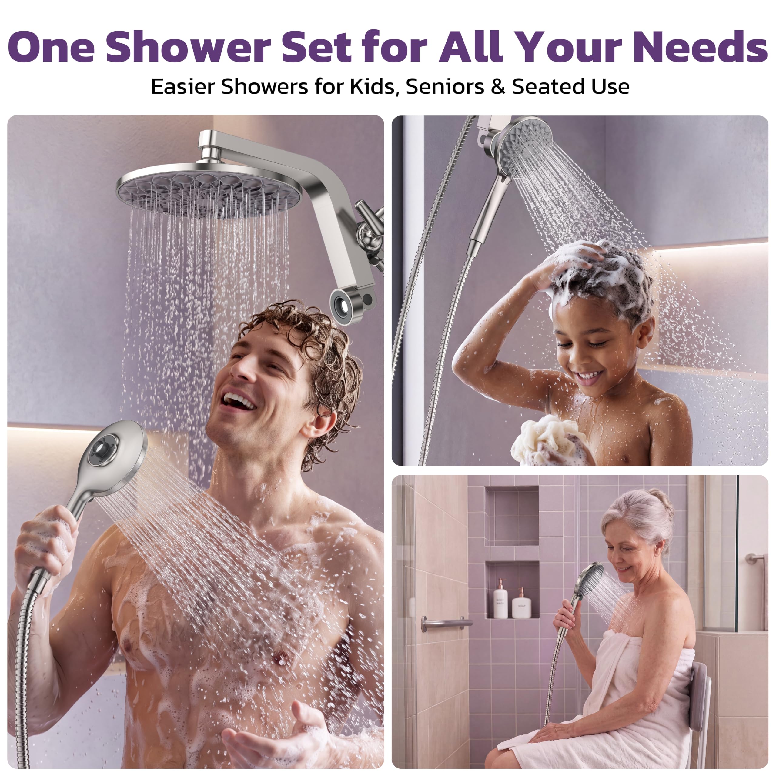 HOPOPRO Rain Shower Head Combo - Rainfall & Handheld -5