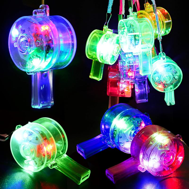 PROLOSO 15 silbatos intermitentes iluminados con cordones que brillan en la oscuridad, regalos de fiesta para niños
