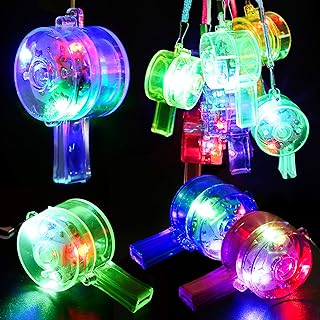PROLOSO 15 Pcs Light Up Flashing Whistles with Lanyards Glow in the Dark Party Favors for Kids