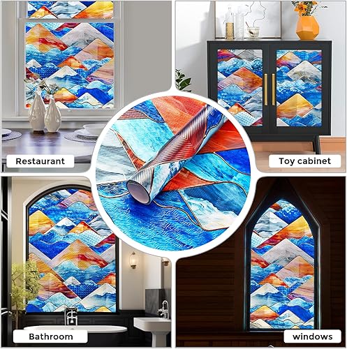 Miniatura 43 de Beautysaid Película de privacidad para ventana, vitral, prisma arco iris 3D, se adhiere a ventanas, bloqueo de calor, tinte para atrapasoles