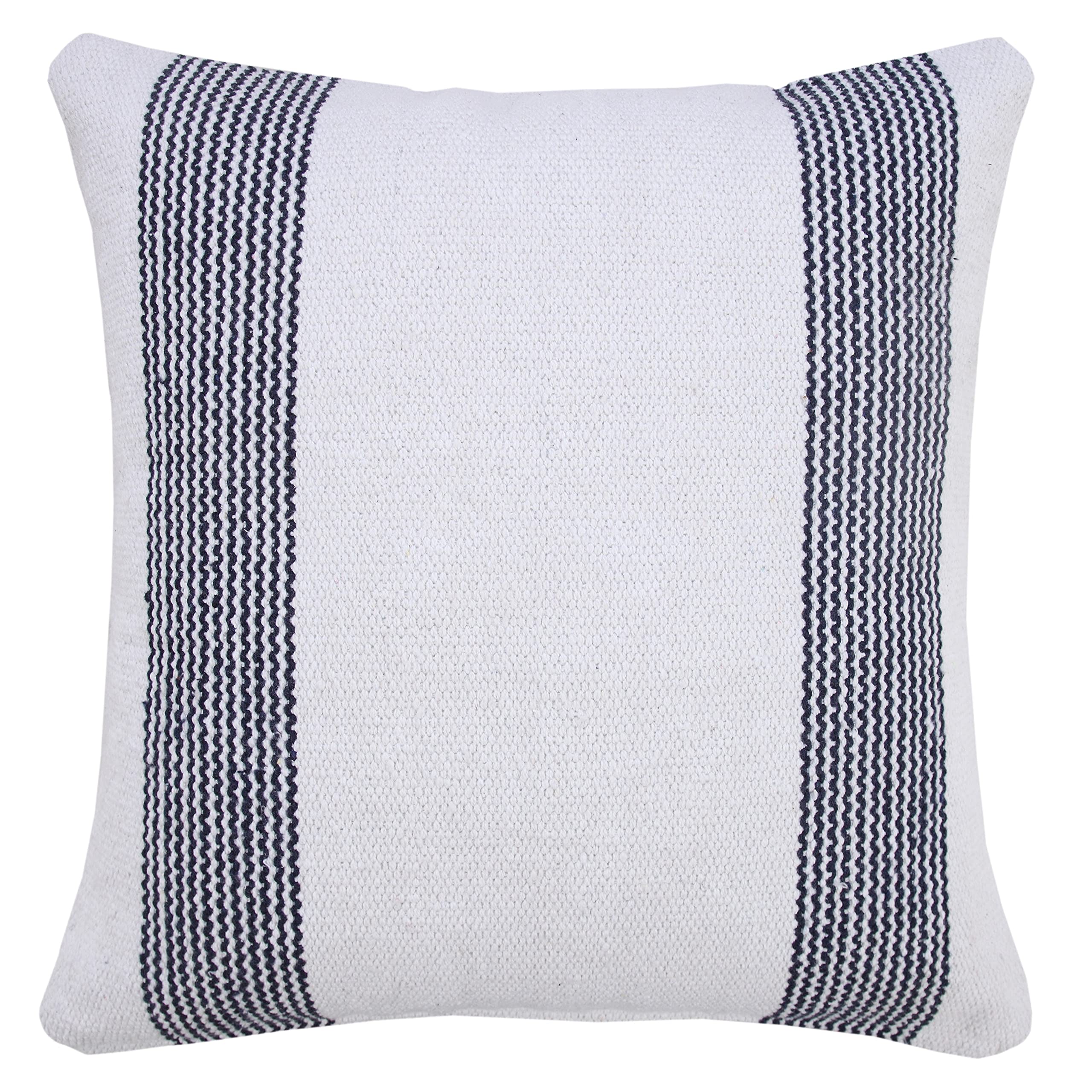 (similar)LR Home Balanced Border Pinstripe Throw Pillow, Blue/White