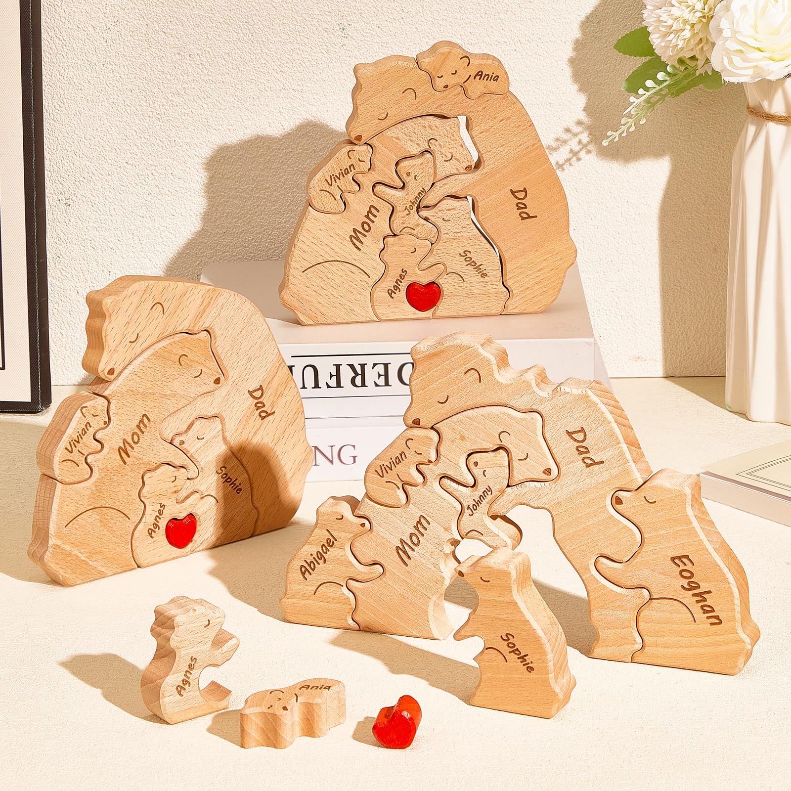 Personalised Wooden Bears Family Puzzle Gifts with 1-8 Names, Custom Jigsaw Puzzle - Image 6