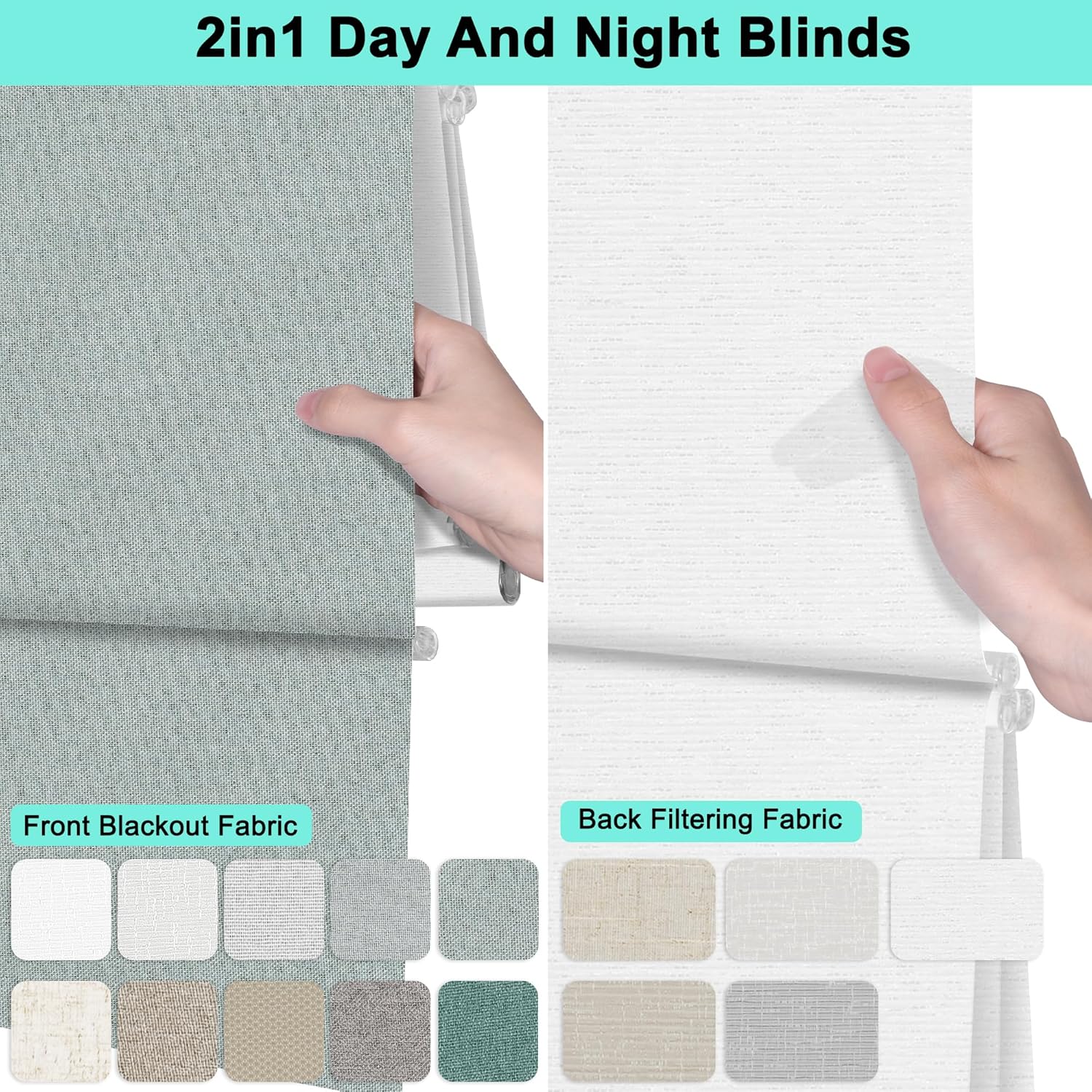 BERISSA Day Night Roman Shades Cordless Double Window Shades Blackout and Light Filtering Shades with Valance,Dual Blinds for Home Office Door,Custom Fabric and Size E